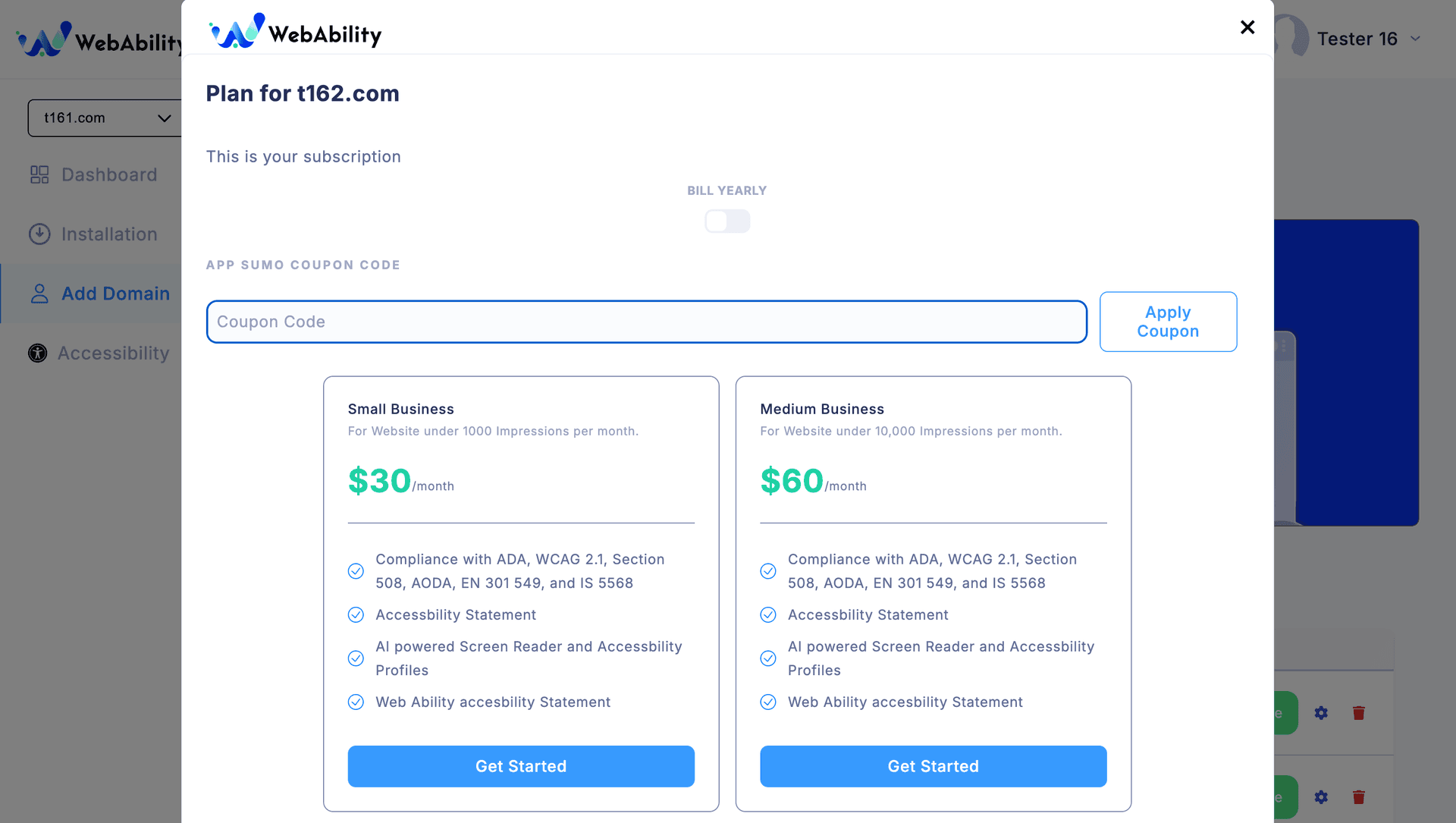 Web Ability Billing Portal Update Plan