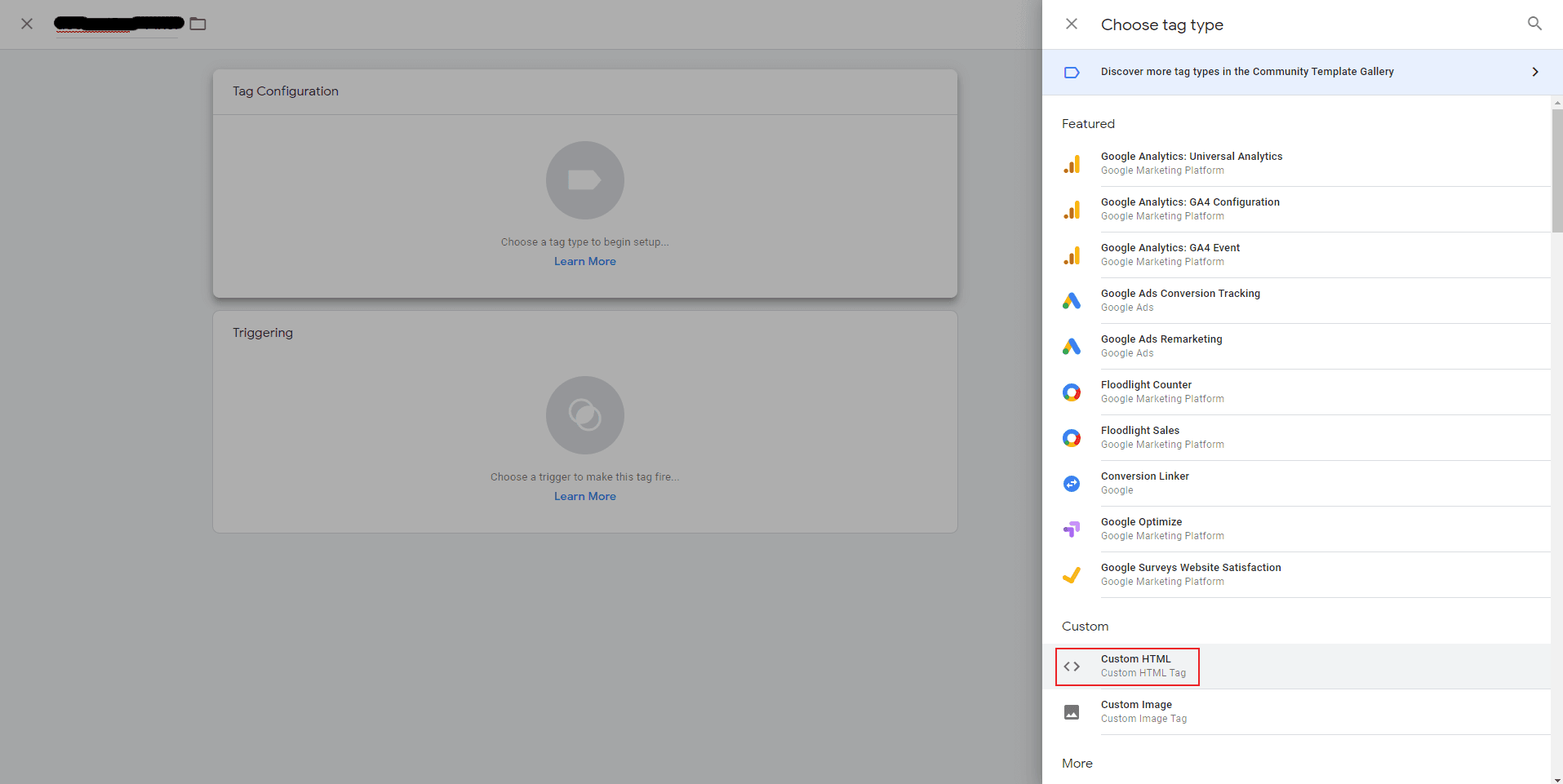 Screenshot of Google Tag Manager Choose Tag Type