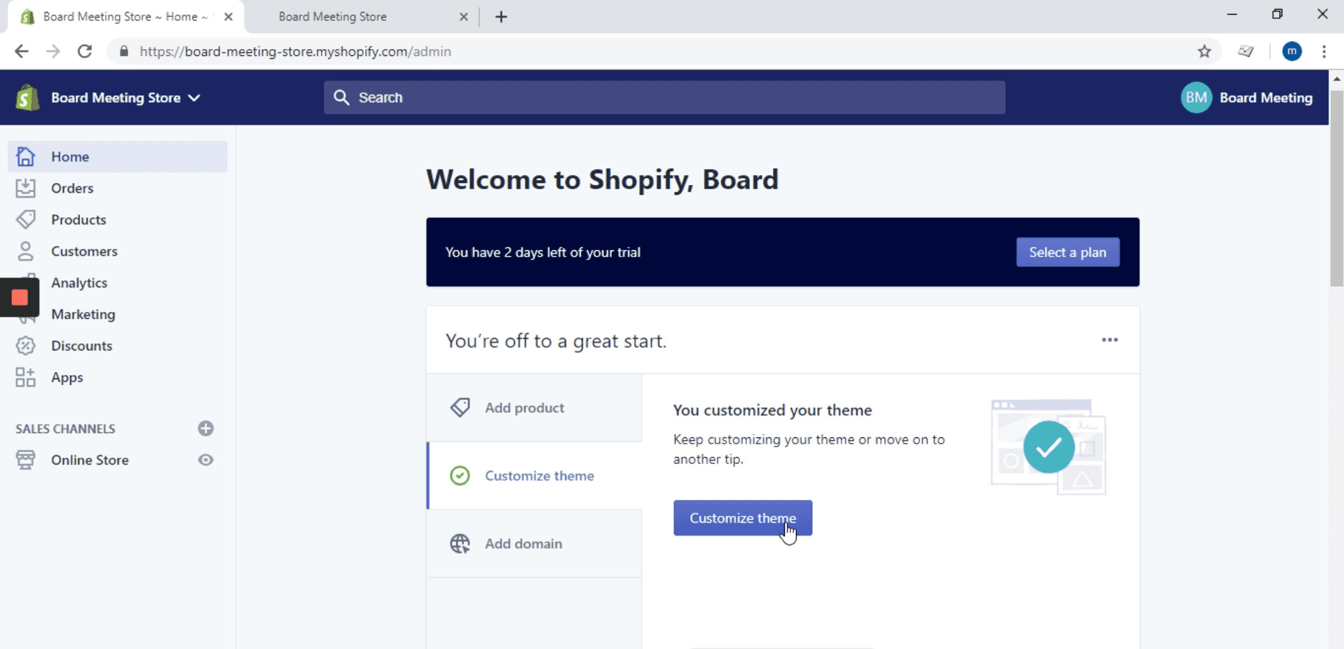 Screenshot of Shopify Admin Page