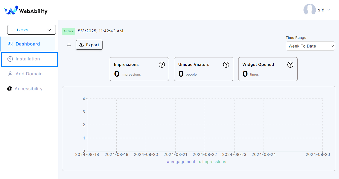 Screenshot of customer portal