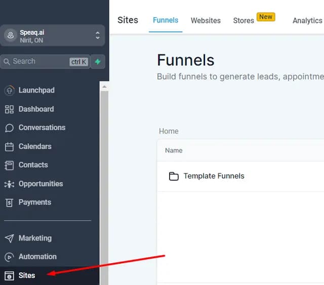 Screenshot showing how to navigate to sites on the dashboard Screenshot showing how to navigate to sites on the dashboard