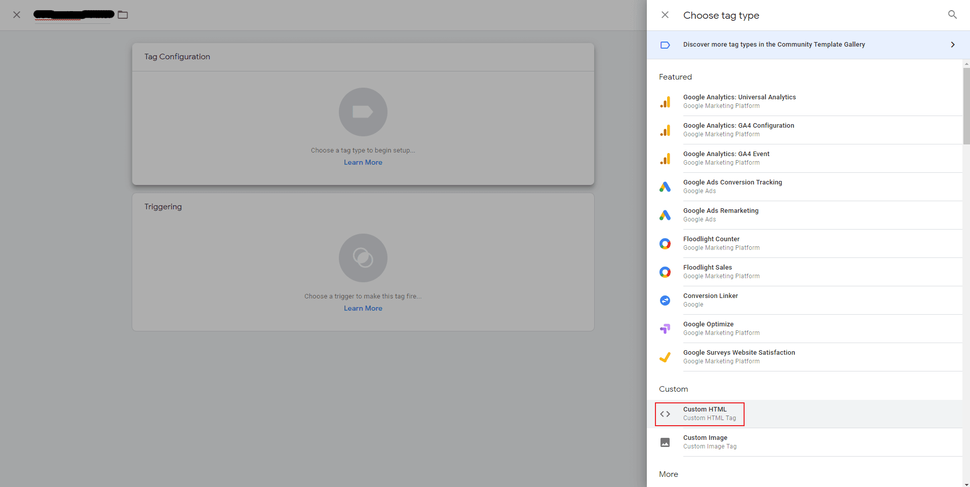 Screenshot of Google Tag Manager Choose Tag Type Screenshot of Google Tag Manager Choose Tag Type