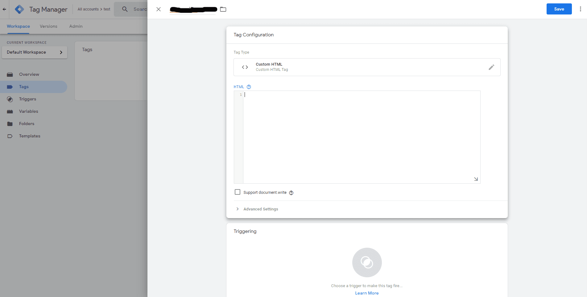 Screenshot of Google Tag Manager Tag Custom HTML Screenshot of Google Tag Manager Tag Custom HTML