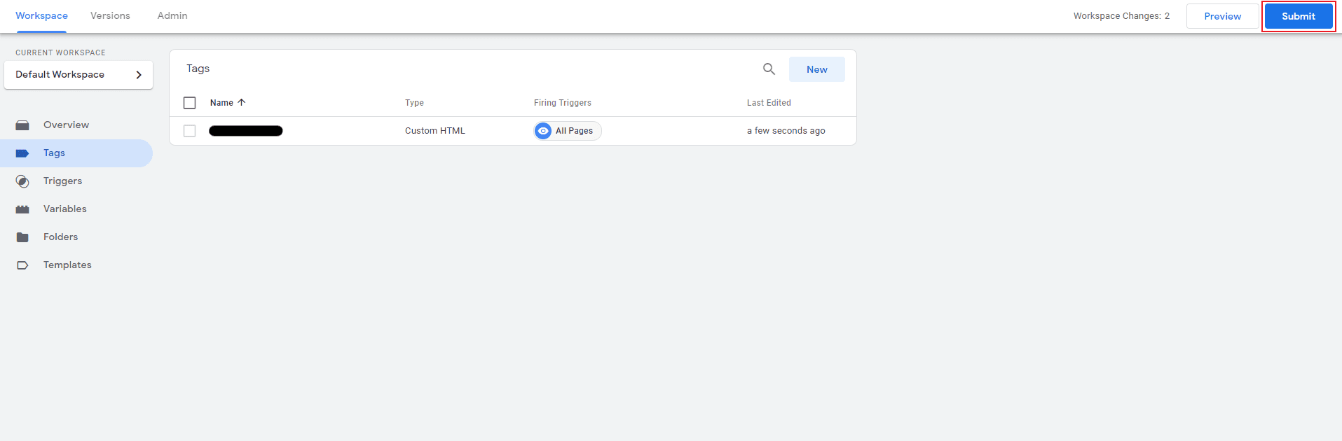 Screenshot of Google Tag Manager Tag Custom Submit Screenshot of Google Tag Manager Tag Custom Submit