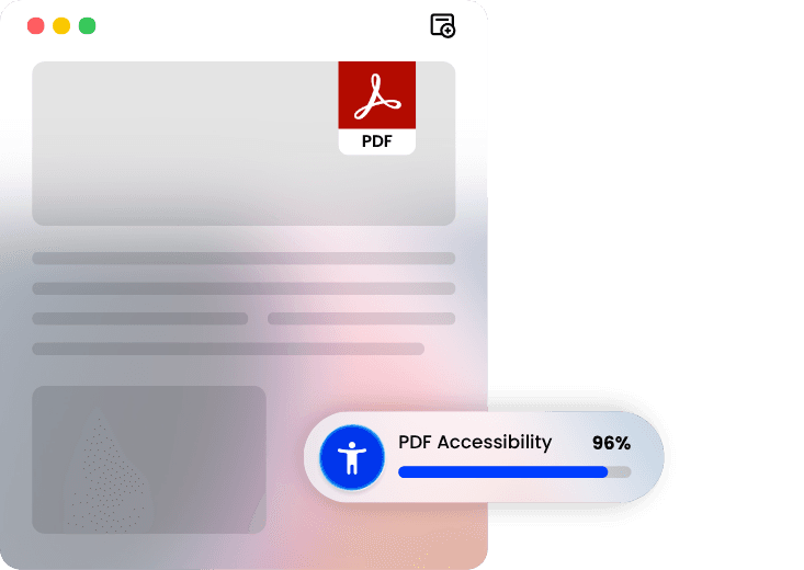 A PDF open on a desktop with a PDF Accessibility score of 96 percent beside it